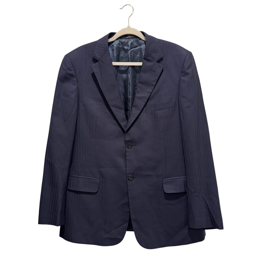 VTG 8090s Valentino Italy Wool Silk Suit Blazer Jacket Classic Nvy Pinstripe 42R